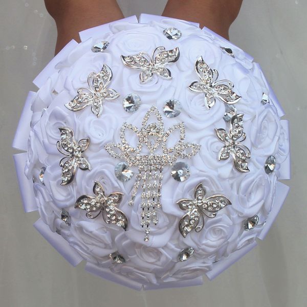 

17 см свадебный букет невесты белые атласные розы искусственный букет серебряная