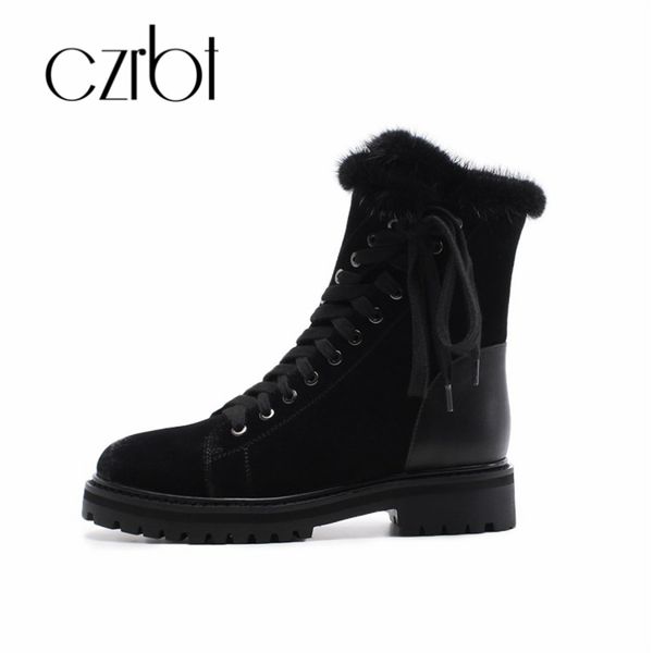 czrbt new 2018 winter boots women genuine leather warm lace-up buckle style mid-calf casual female boots fashion non-slip, Black
czrbt new 2018 winter boots women genuine leather warm lace-up buckle style mid-calf casual female boots fashion non-slip, Black
