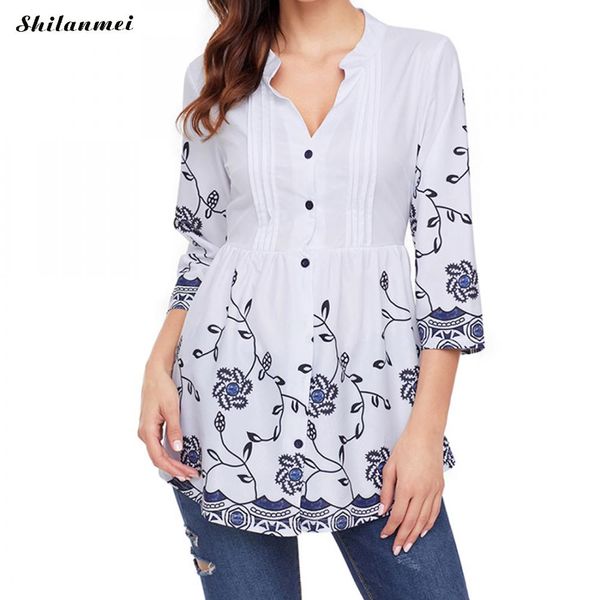 women 2018 autumn blusas printed tunic high waist three quarter sleeve pullover casual loose blouses shirts plus size, White
women 2018 autumn blusas printed tunic high waist three quarter sleeve pullover casual loose blouses shirts plus size, White