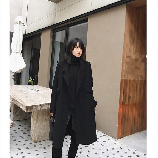 fashion female turn-down collar loose outerwear autumn winter open stitch long overcoat solid women casual woolen coat, Black
fashion female turn-down collar loose outerwear autumn winter open stitch long overcoat solid women casual woolen coat, Black