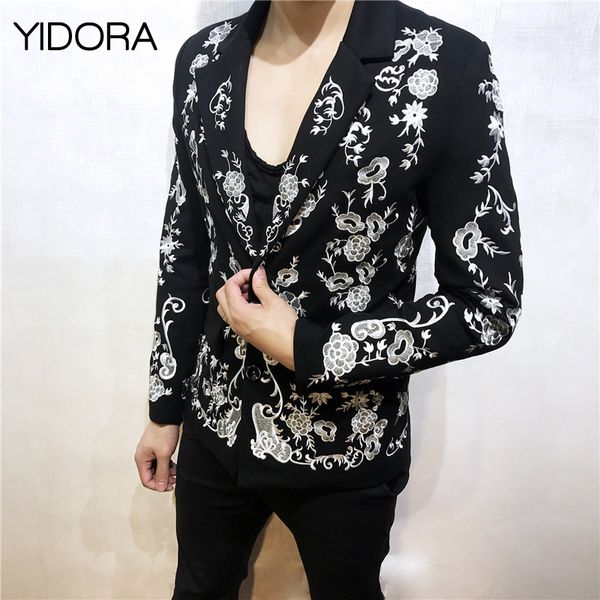 2018 new fashion show runway men stylish notched collar long sleeve rose embroidery single-breasted blazer front with button, White;black
2018 new fashion show runway men stylish notched collar long sleeve rose embroidery single-breasted blazer front with button, White;black