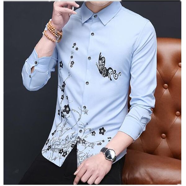 spring and autumn men's long sleeve casual shirt youth fashion slim floral shirt, White;black
spring and autumn men's long sleeve casual shirt youth fashion slim floral shirt, White;black