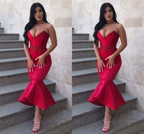 mermaid red long evening dresses v neck strapless satin tea length saudi arabia prom dresses formal gowns zipper up, Black;red
mermaid red long evening dresses v neck strapless satin tea length saudi arabia prom dresses formal gowns zipper up, Black;red