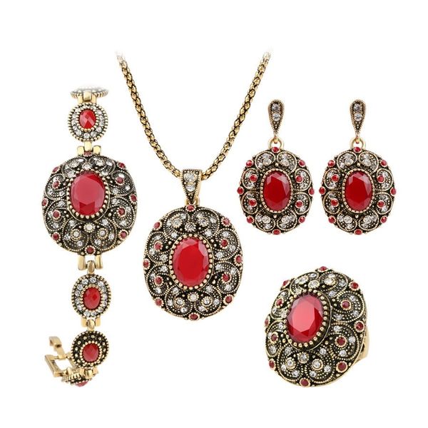 4 pcs women vintage wedding jewelry sets for multi color crystal red resin flower pendant necklace earrings ring bracelet set, Silver
4 pcs women vintage wedding jewelry sets for multi color crystal red resin flower pendant necklace earrings ring bracelet set, Silver
