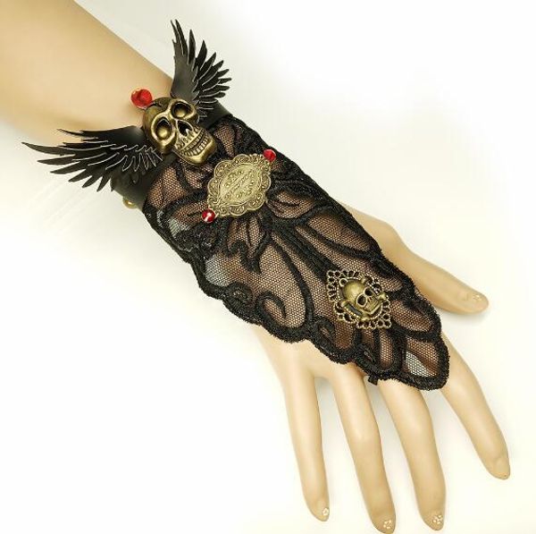 new european and american vintage skull-head wings black lace female bracelet personalized gloves halloween fashion classic exquisite e, Golden;silver
new european and american vintage skull-head wings black lace female bracelet personalized gloves halloween fashion classic exquisite e, Golden;silver