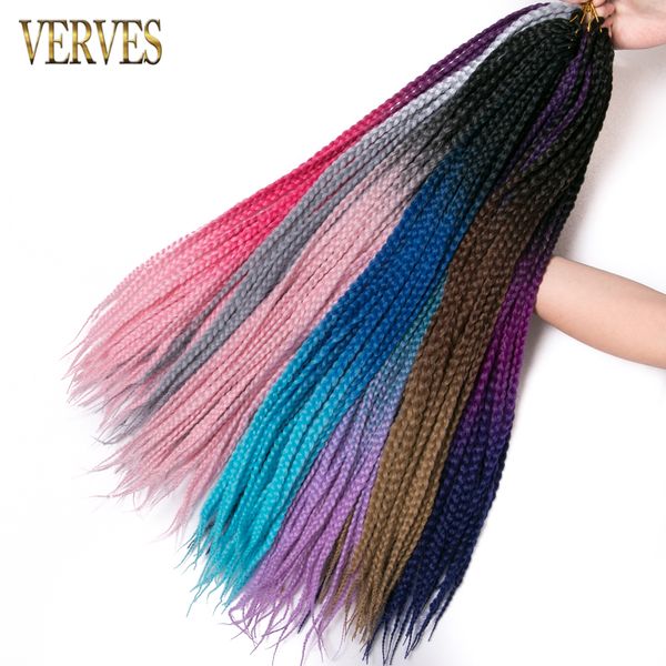 VERVES Crochet braids 7 pack 24 inch box braid 22 Roots/pack Ombre Synthetic Braiding Hair extension Kanekalon Fiber braids