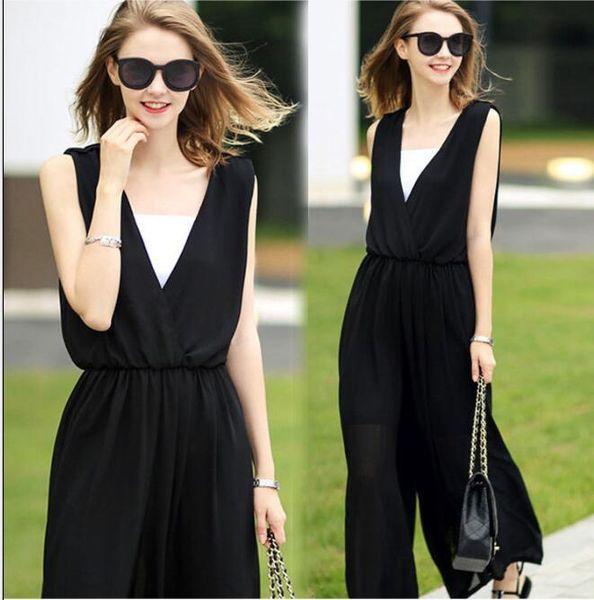 women sleeveless jumpsuits v-neck fashion office lady jumpsuit summer female wide leg pants rompers, Black;white
women sleeveless jumpsuits v-neck fashion office lady jumpsuit summer female wide leg pants rompers, Black;white