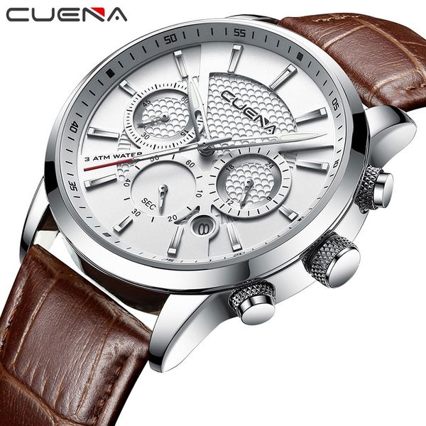 cuena watch classic leather men functional sport waterproof quartz wristwatch calendar clock business watch relogio masculino, Slivery;brown
cuena watch classic leather men functional sport waterproof quartz wristwatch calendar clock business watch relogio masculino, Slivery;brown