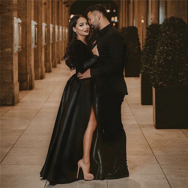2018 black satin deep v-neck evening dresses long sleeves high-end simple prom gowns
2018 black satin deep v-neck evening dresses long sleeves high-end simple prom gowns