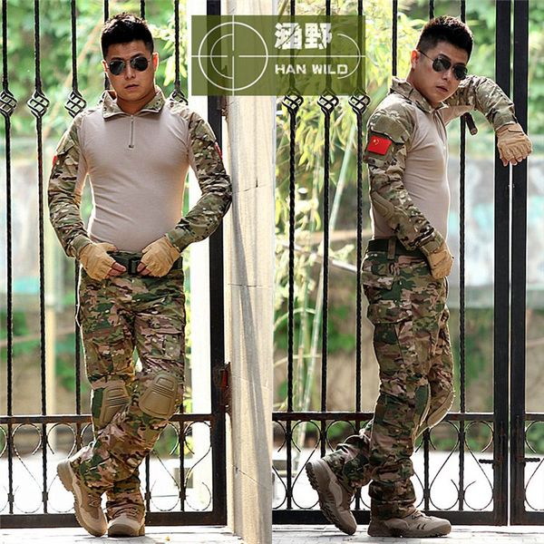 

tactical camouflage uniform clothes suit men us army multicam hunting militar combat shirt + cargo pants knee pads, Camo