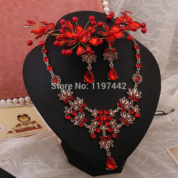 red flower 3 pcs bridal jewelry sets bridal headdress necklace earrings wedding accessories, Slivery;golden
red flower 3 pcs bridal jewelry sets bridal headdress necklace earrings wedding accessories, Slivery;golden