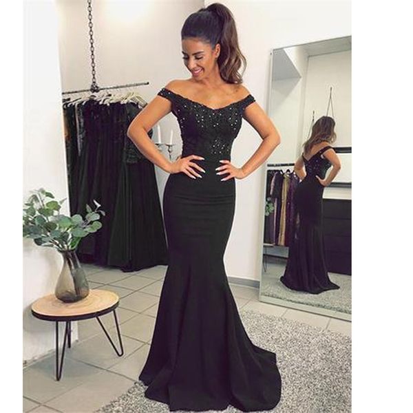 v neck long prom dress navy blue mermaid evening dresses lace off the shoulder dress party evening, Black
v neck long prom dress navy blue mermaid evening dresses lace off the shoulder dress party evening, Black