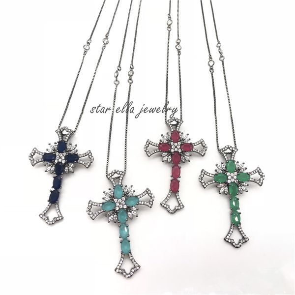 single piece long chain micro pave cubic zirconia with pave setting color glass stone cross pendant necklace jewelry gift, Silver
single piece long chain micro pave cubic zirconia with pave setting color glass stone cross pendant necklace jewelry gift, Silver