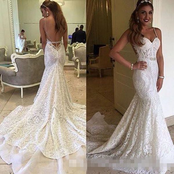 backless mermaid wedding dresses lace appliqued with court train with spaghetti straps chapel wedding gown vestido de novia, White
backless mermaid wedding dresses lace appliqued with court train with spaghetti straps chapel wedding gown vestido de novia, White