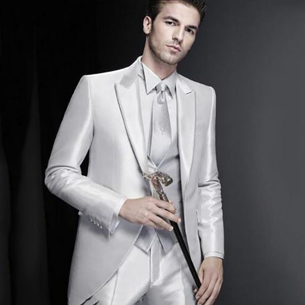 italian silver satin men suits 2018 peaked lapel formal man jacket tailcoat wedding party prom slim fit male's tuxedo 3 pieces, White;black
italian silver satin men suits 2018 peaked lapel formal man jacket tailcoat wedding party prom slim fit male's tuxedo 3 pieces, White;black