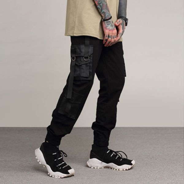 new fashion brand men casual pants solid cargo male patchwork with pocket ribbon decoration ankle-tied pants, Black
new fashion brand men casual pants solid cargo male patchwork with pocket ribbon decoration ankle-tied pants, Black