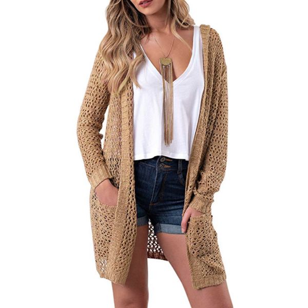 hollow out hooded long cardigans thin women autumn casual knitted sweaters pockets outwear, White;black
hollow out hooded long cardigans thin women autumn casual knitted sweaters pockets outwear, White;black