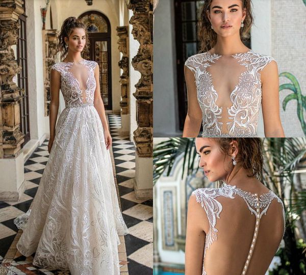 berta 2019 boho wedding dresses a line lace applique cap sleeve sheer jewel neck sweep train country wedding gowns beaded bridal dress, White
berta 2019 boho wedding dresses a line lace applique cap sleeve sheer jewel neck sweep train country wedding gowns beaded bridal dress, White