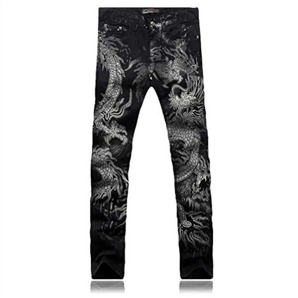 futtle men's individuality dragon printed jeans male slim fit trousers nightclub motobike style pants, Blue
futtle men's individuality dragon printed jeans male slim fit trousers nightclub motobike style pants, Blue