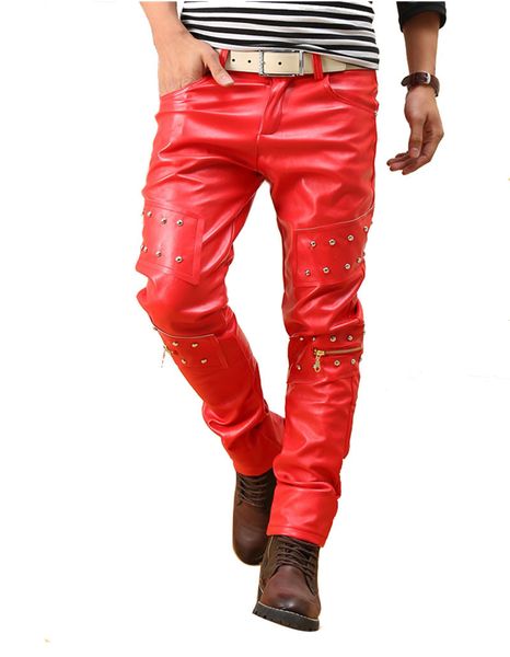 Men Punk Pants Rock Red Studded Leather Motorcycle Hip Hop Hipster Night Club Biker Pants With Zippers Male 28-36
Men Punk Pants Rock Red Studded Leather Motorcycle Hip Hop Hipster Night Club Biker Pants With Zippers Male 28-36