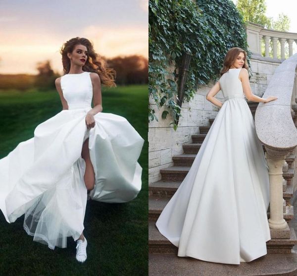 2018 Simple White Satin Bateau Neck Wedding Dresses Sleeveless Beach Bridal Beach Long Wedding Dress Gowns Custom Made
2018 Simple White Satin Bateau Neck Wedding Dresses Sleeveless Beach Bridal Beach Long Wedding Dress Gowns Custom Made