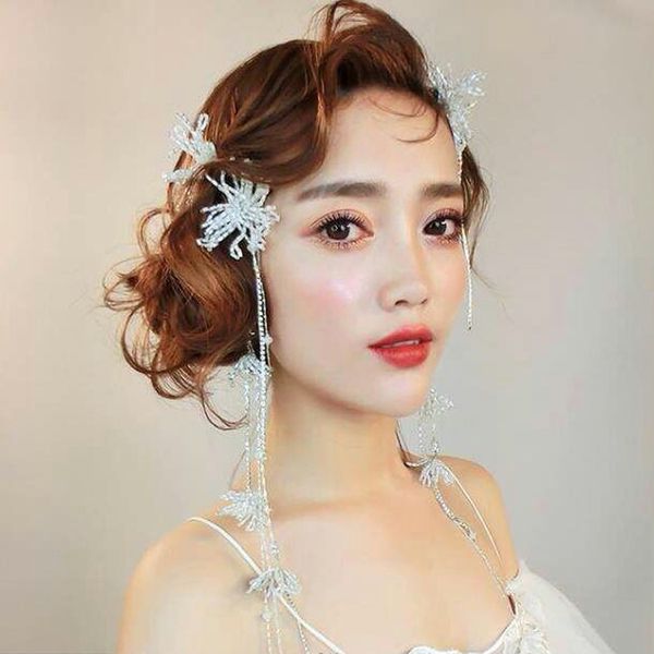 bride korean headwear long earrings set wedding dress jewelry wedding accessories, Golden;white
bride korean headwear long earrings set wedding dress jewelry wedding accessories, Golden;white