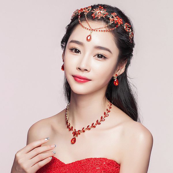 2018 new arrival chinese style red semi-precious stones bridal headpieces three piece suit evening party lady accessories, Silver
2018 new arrival chinese style red semi-precious stones bridal headpieces three piece suit evening party lady accessories, Silver