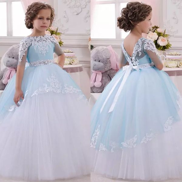 lovely princess flower girl dress lace appliques wedding prom ball gowns birthday party kids dress for wedding, White;blue
lovely princess flower girl dress lace appliques wedding prom ball gowns birthday party kids dress for wedding, White;blue