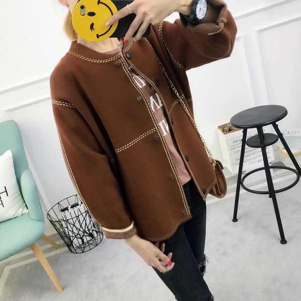 autumn winter thickened stripe baseball suit loose korean version short knitted cardigan high grade bat shirt jacket, White;black
autumn winter thickened stripe baseball suit loose korean version short knitted cardigan high grade bat shirt jacket, White;black