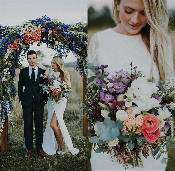 2018 long illusion long sleeves wedding dress mermaid lace chiffon high front slit split beach wedding gown for the bridal, White
2018 long illusion long sleeves wedding dress mermaid lace chiffon high front slit split beach wedding gown for the bridal, White