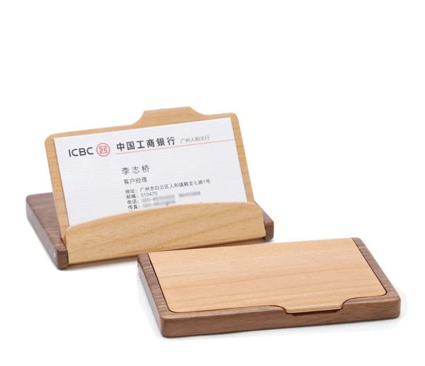 Fashion Men Women's Wooden Business Name Id Credit Card Holder Case Wood Card Storage Box Home Office Supplies