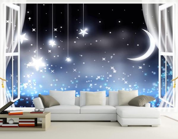 night moon starry sky 3d stereo tv background wall customized wallpaper for walls