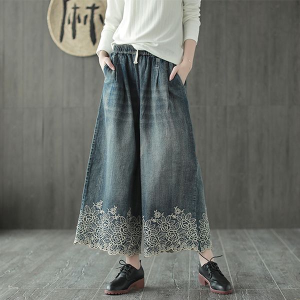 women wide leg culottes bottom jeans denim pants trousers for ladies embroidery lace big loose plus size fashion elegant style, Blue
women wide leg culottes bottom jeans denim pants trousers for ladies embroidery lace big loose plus size fashion elegant style, Blue