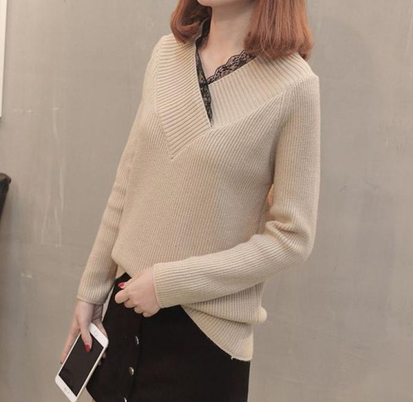 2018 spring new style long sleeves v collar coat sweater women's loose and comfortable set head lace, White;black
2018 spring new style long sleeves v collar coat sweater women's loose and comfortable set head lace, White;black