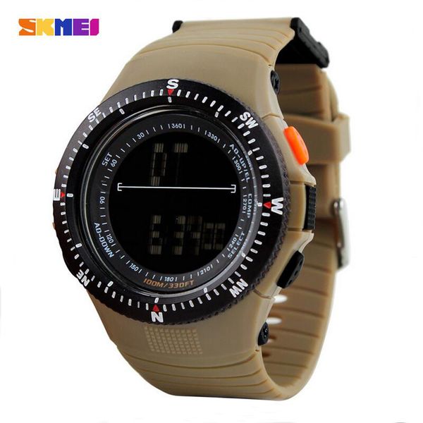 

skmei 50m waterproof sports brand watch fashion man's led digital wristwatches multifunctional army led watches clock, Slivery;brown