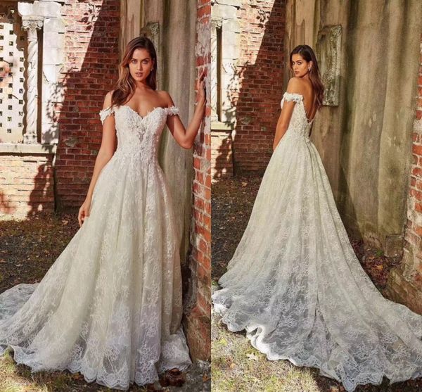 off the shouldler lace wedding dresses a line appliuqes open back with court train formal bridal wedding gowns custom made 2020, White
off the shouldler lace wedding dresses a line appliuqes open back with court train formal bridal wedding gowns custom made 2020, White