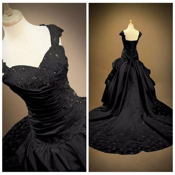 2019 retro black lace appliques wedding dresses lace up back draped beading bridal gowns gothic tailor made vestidos de marriage cheap, White
2019 retro black lace appliques wedding dresses lace up back draped beading bridal gowns gothic tailor made vestidos de marriage cheap, White