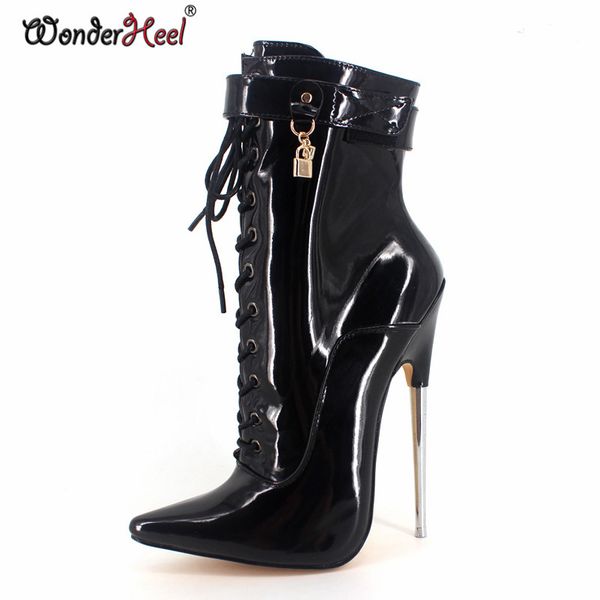 wonderheel new 18cm thin metal heel extreme high heels women pointed toe patent leather fetish ankle boots, Black
wonderheel new 18cm thin metal heel extreme high heels women pointed toe patent leather fetish ankle boots, Black