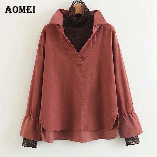 women blouse shirts flare long sleeve corduroy with lace patchwork girls fashion new arrival chic spring blouses new 2018, White
women blouse shirts flare long sleeve corduroy with lace patchwork girls fashion new arrival chic spring blouses new 2018, White