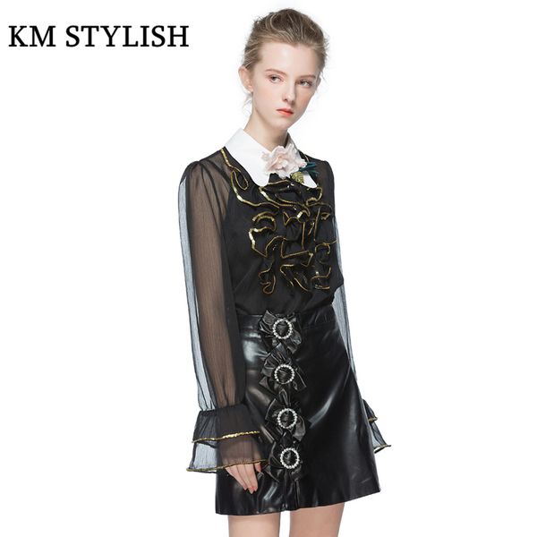 2017 autumn new fashion sets bow pu skirt + sequined applique long sleeve peter pan collar shirt suits black / pink color, White;black
2017 autumn new fashion sets bow pu skirt + sequined applique long sleeve peter pan collar shirt suits black / pink color, White;black