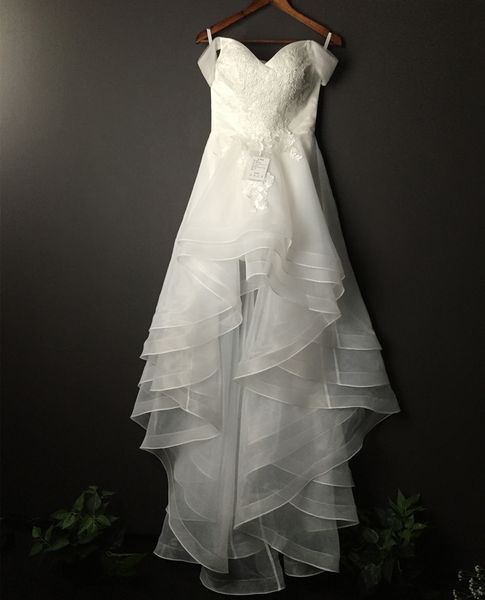 off shoulder high low wedding dresses with lace appliques 2018 new organza wedding gowns lace up, White
off shoulder high low wedding dresses with lace appliques 2018 new organza wedding gowns lace up, White