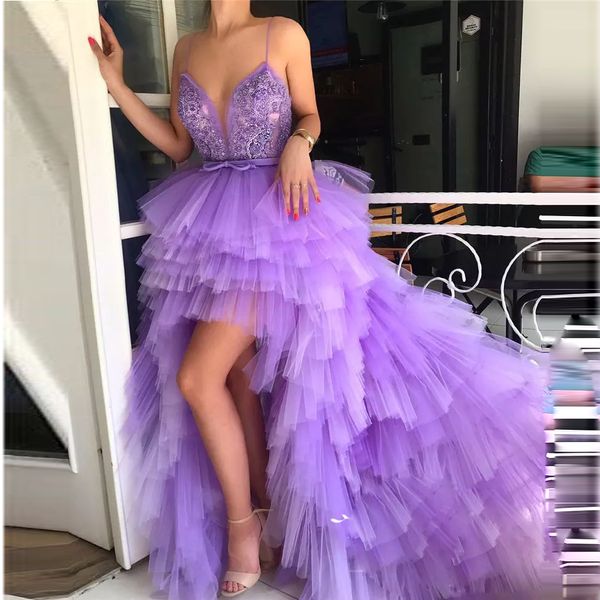 light purple 2018 prom dresses spaghetti straps high low party dresses tiered tulle beads appliques puffy evening gowns vestidos, Black
light purple 2018 prom dresses spaghetti straps high low party dresses tiered tulle beads appliques puffy evening gowns vestidos, Black