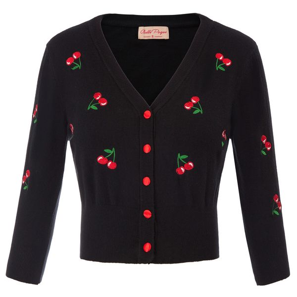women vintage jackets cardigans 2018 autumn spring womens cherries embroidery 3/4 sleeve v-neck cropped knitting coat knitwear s18101203, Black;brown
women vintage jackets cardigans 2018 autumn spring womens cherries embroidery 3/4 sleeve v-neck cropped knitting coat knitwear s18101203, Black;brown