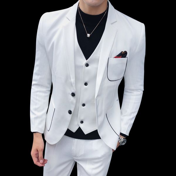 european and american fashion men's three-piece korean youth handsome slim british men's suit man host wedding dress, White;black
european and american fashion men's three-piece korean youth handsome slim british men's suit man host wedding dress, White;black