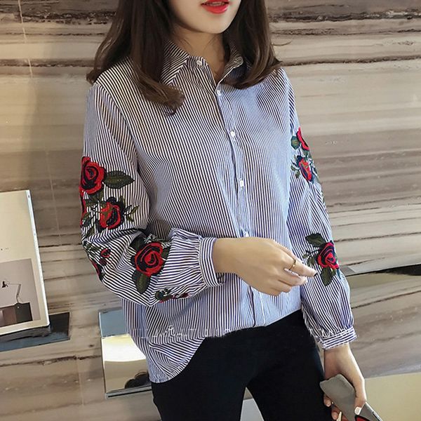 2018 spring new women blouses ladies striped rose floral embroidery blouse autumn long sleeve fashion casual shirt camisas office, White
2018 spring new women blouses ladies striped rose floral embroidery blouse autumn long sleeve fashion casual shirt camisas office, White