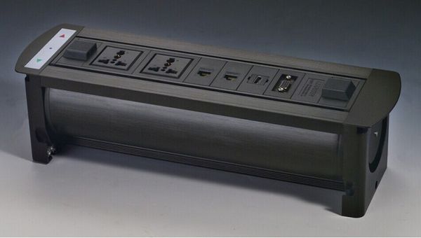 Matte Black Desktop Socket Outlet Silver Electric Flip Desktop Sockets with 2 Universal Power Port+2 Network Ports+1 HDMI Port+1 VGA Port
Matte Black Desktop Socket Outlet Silver Electric Flip Desktop Sockets with 2 Universal Power Port+2 Network Ports+1 HDMI Port+1 VGA Port