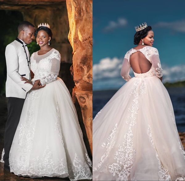 african lace wedding dresses ball gown sheer boat neck illusion long sleeves backless beaded appliques tulle bridal gowns, White
african lace wedding dresses ball gown sheer boat neck illusion long sleeves backless beaded appliques tulle bridal gowns, White