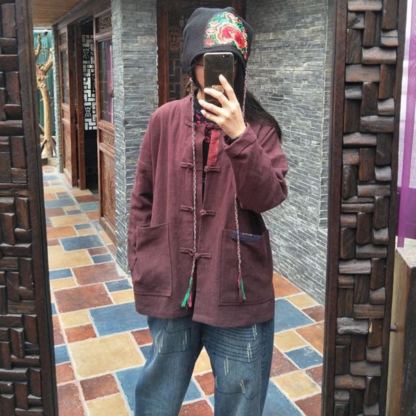 johnature solid color stand collar coats new 2018 autumn winter full sleeve vintage plate buckle loose women linen jackets, Black;brown
johnature solid color stand collar coats new 2018 autumn winter full sleeve vintage plate buckle loose women linen jackets, Black;brown