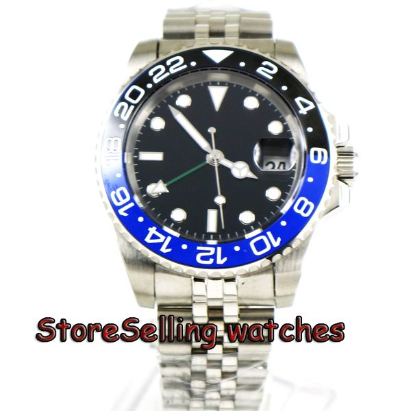 40mm black sterile dial blue black ceramic bezel jubilee style strap green gmt date window automatic mens watch, Slivery;brown
40mm black sterile dial blue black ceramic bezel jubilee style strap green gmt date window automatic mens watch, Slivery;brown