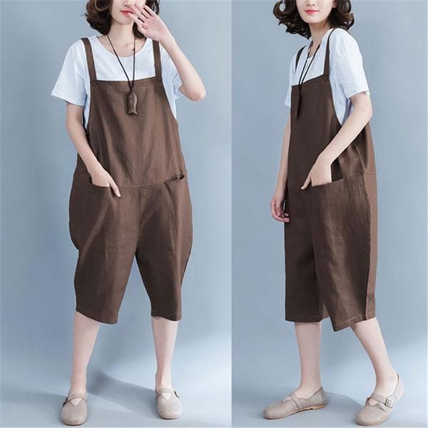 buykud 2018 summer women cotton linen loose coffee jumpsuits & rompers casual plain coffee mid-calf playsuits with pockets, Black;white
buykud 2018 summer women cotton linen loose coffee jumpsuits & rompers casual plain coffee mid-calf playsuits with pockets, Black;white